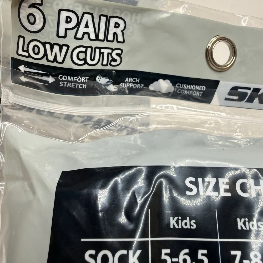 Skechers Kids Low Cut Sport Socks 12 Pair Black White Shoe Size 9-3.5 NEW
